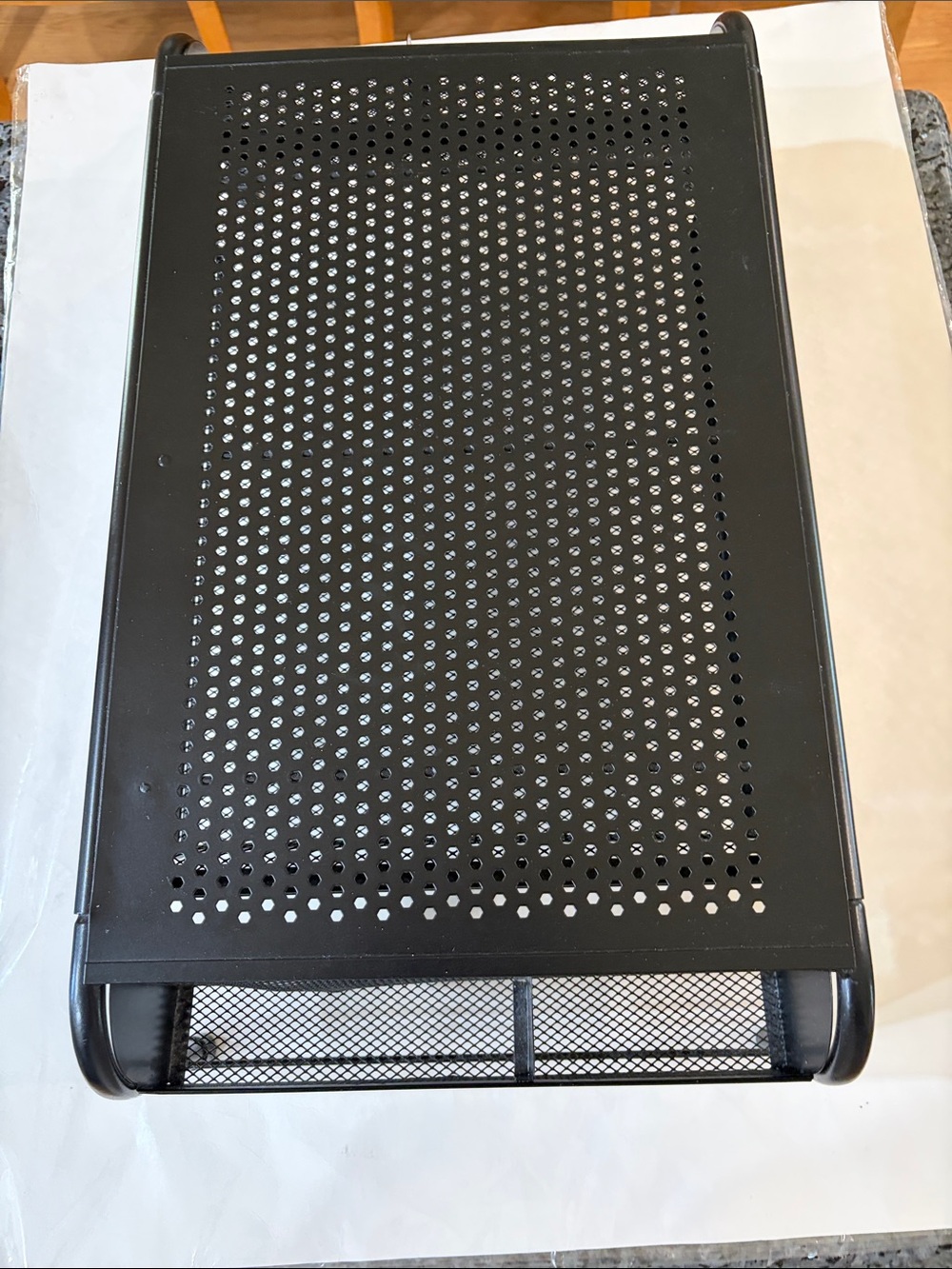 Black Laptop Cooling Stand with Ventilated Metal Surface with organizer.